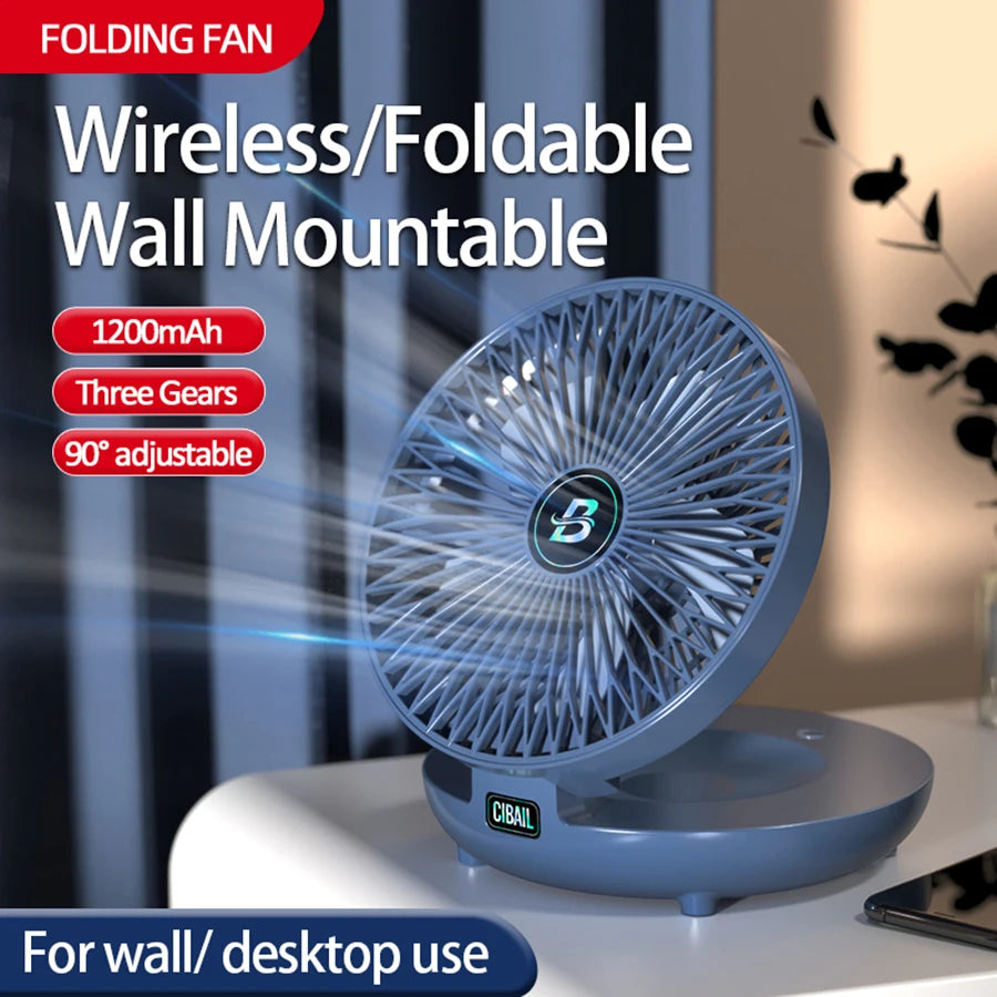 2024 New 90° Foldable Fan Rechargeable Wall Mounted Fan Table Fan Portable Air Conditioner With Trackless Hookfor Office Home