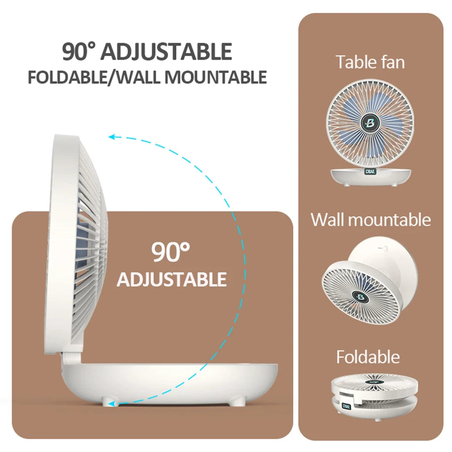 2024 New 90° Foldable Fan Rechargeable Wall Mounted Fan Table Fan Portable Air Conditioner With Trackless Hookfor Office Home