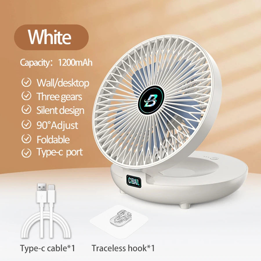 2024 New 90° Foldable Fan Rechargeable Wall Mounted Fan Table Fan Portable Air Conditioner With Trackless Hookfor Office Home