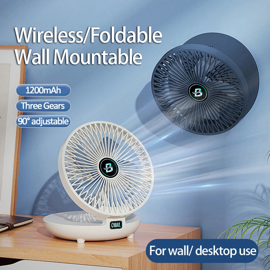 2024 New 90° Foldable Fan Rechargeable Wall Mounted Fan Table Fan Portable Air Conditioner With Trackless Hookfor Office Home