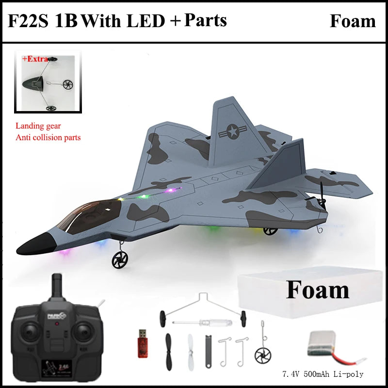 2024 New F22S 2.4G 4CH 3D6G RC Airplane Raptor F22 Warplane WLtoys A180 Upgrade Version LED Light With Gyroscope Out Door Toys