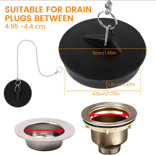 2Pcs Bathtub Drain Plug Bathroom Sink Plug Rubber Tub Stopper Leakage-Proof Sewer Drain Plug with Chain Sink Plug for Bathroom