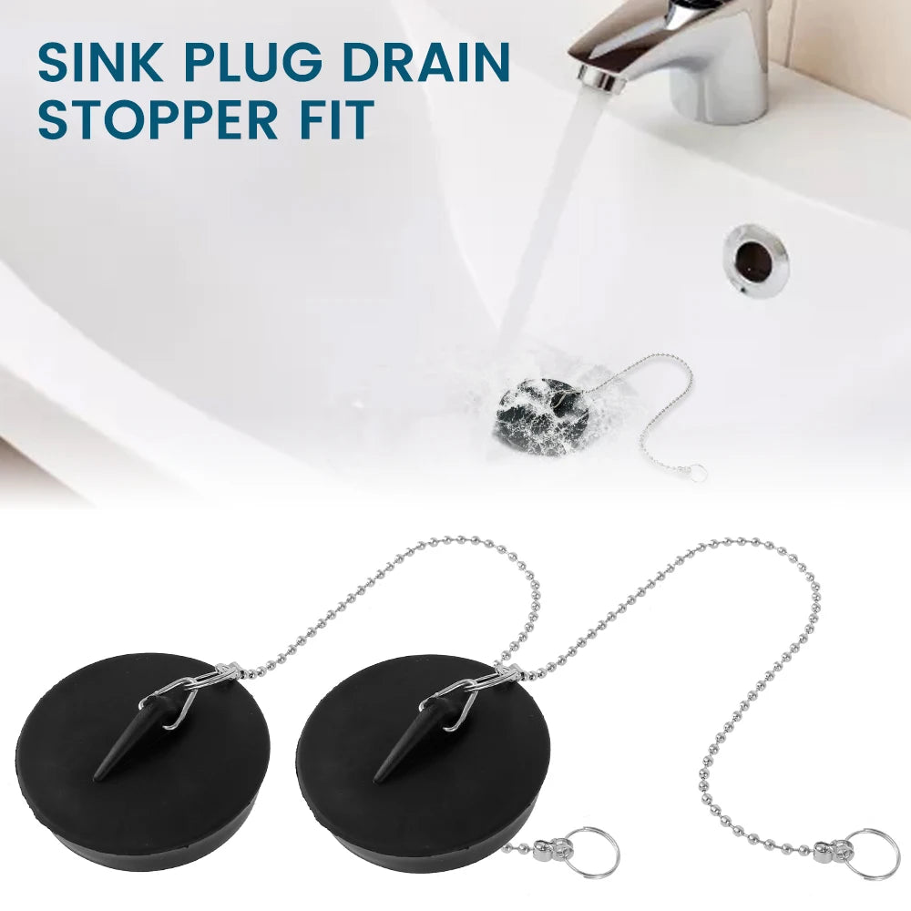 2Pcs Bathtub Drain Plug Bathroom Sink Plug Rubber Tub Stopper Leakage-Proof Sewer Drain Plug with Chain Sink Plug for Bathroom