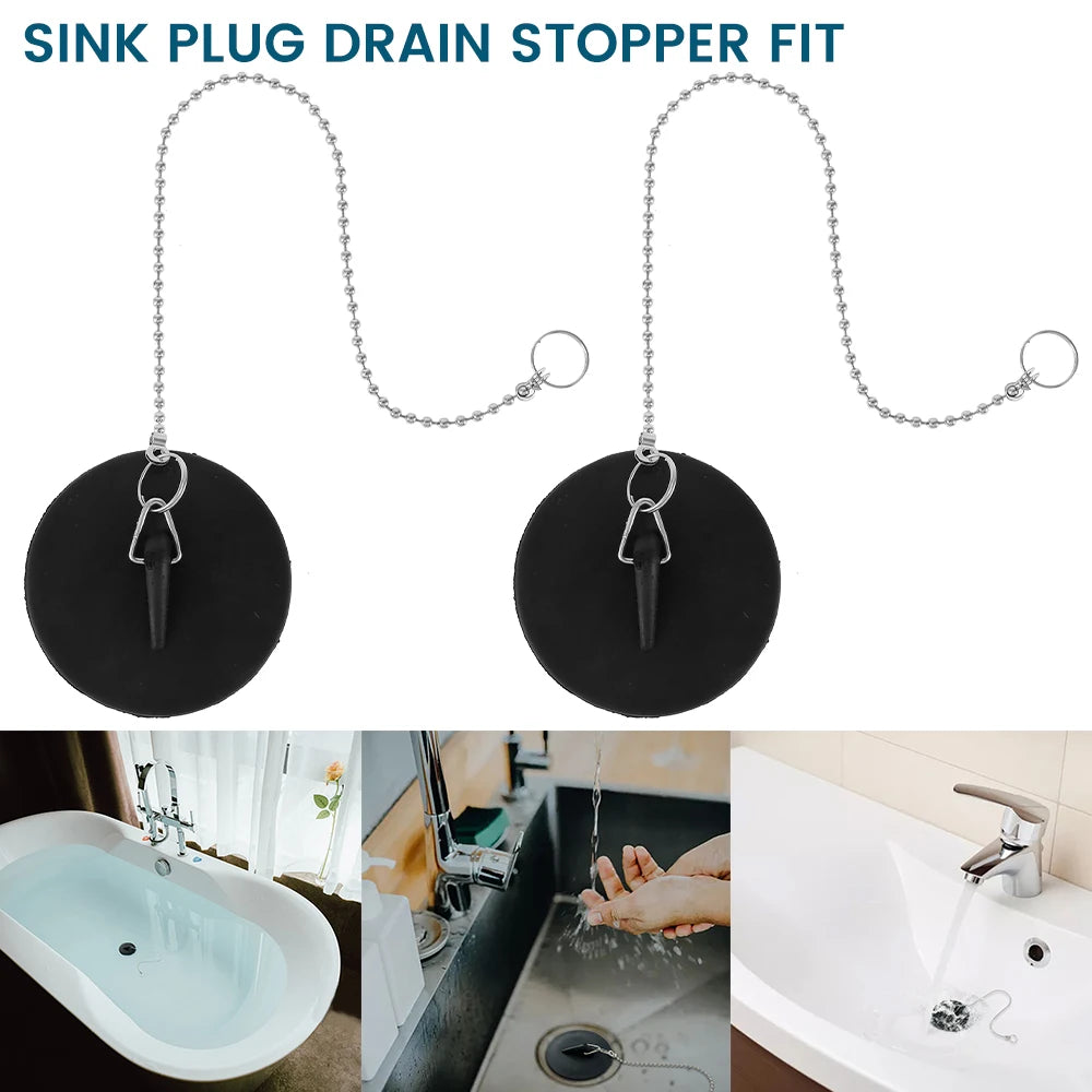 2Pcs Bathtub Drain Plug Bathroom Sink Plug Rubber Tub Stopper Leakage-Proof Sewer Drain Plug with Chain Sink Plug for Bathroom