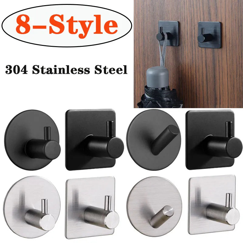 2pcs Self Adhesive Bathroom Robe Towel Hanger Hooks 304 Stainless Steel Hook for Bathroom Hangers Shower Holder Hook Accessories