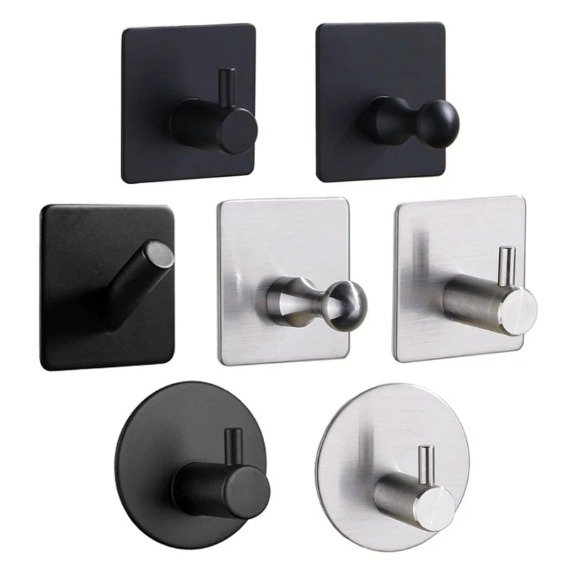 2pcs Self Adhesive Bathroom Robe Towel Hanger Hooks 304 Stainless Steel Hook for Bathroom Hangers Shower Holder Hook Accessories