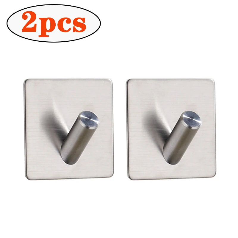 2pcs Self Adhesive Bathroom Robe Towel Hanger Hooks 304 Stainless Steel Hook for Bathroom Hangers Shower Holder Hook Accessories