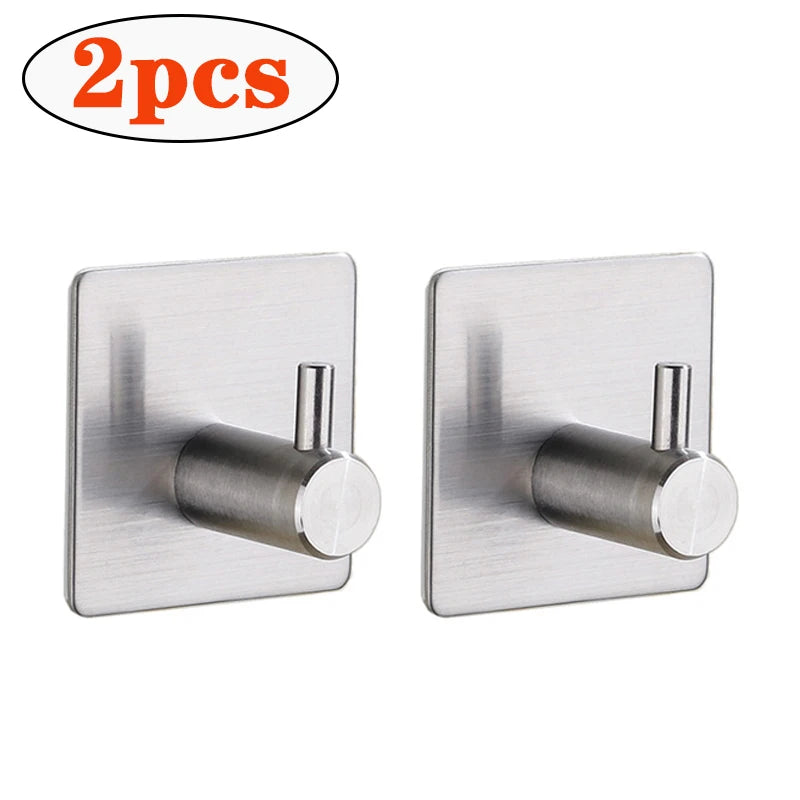 2pcs Self Adhesive Bathroom Robe Towel Hanger Hooks 304 Stainless Steel Hook for Bathroom Hangers Shower Holder Hook Accessories