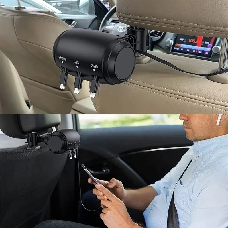 3 in 1 Car Shrinkage Cable Box Charging Cable Box Multi Port Highly Compatible Auto Retract 1PC