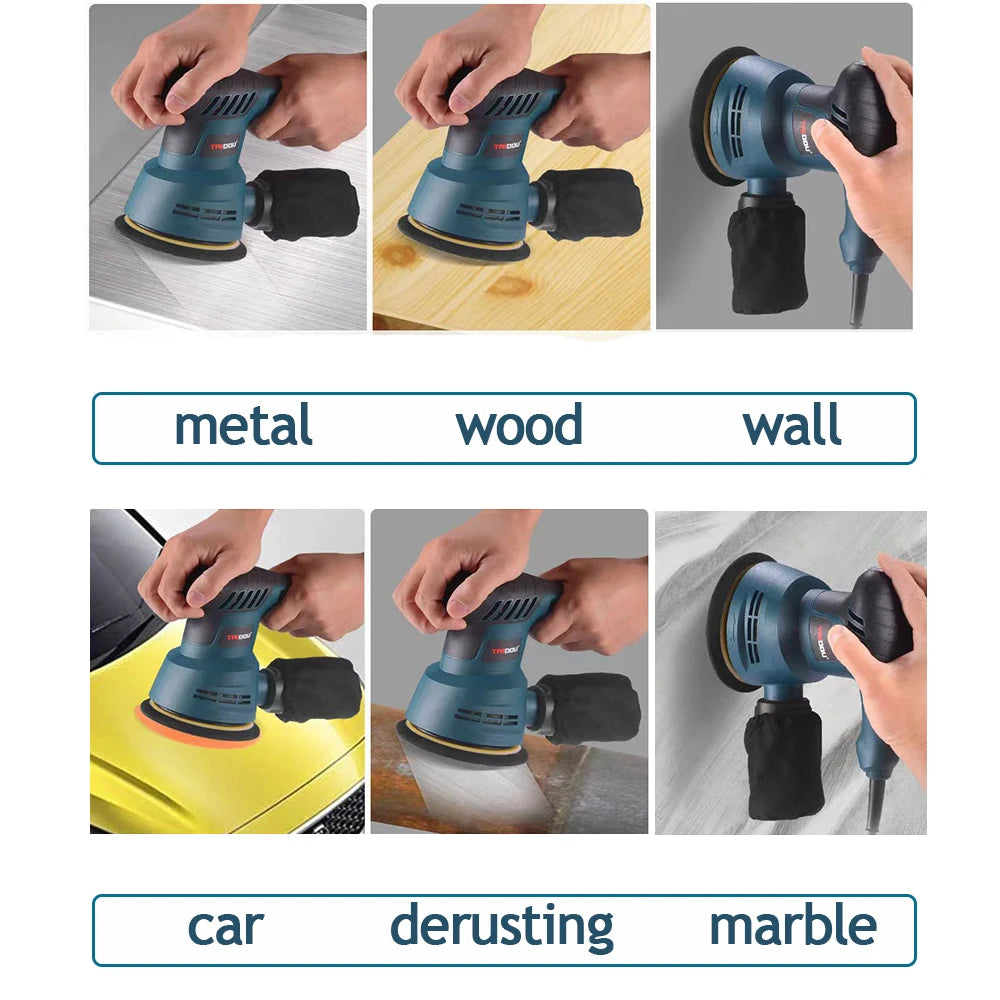 300W Electric Eccentric Sander 6 Gears Speed Adjustment 5 Inch 125mm Wood Sanding Processing Car Polishing Machine With Dust Box