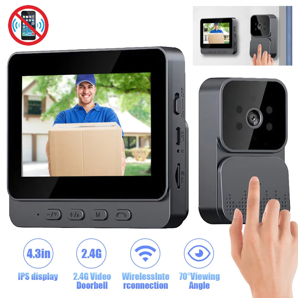 4.3 Inch WiFi Video Doorbell Wireless HD Screen Camera Security Smart Home Door Bell Infrared night vision Intercom for Home