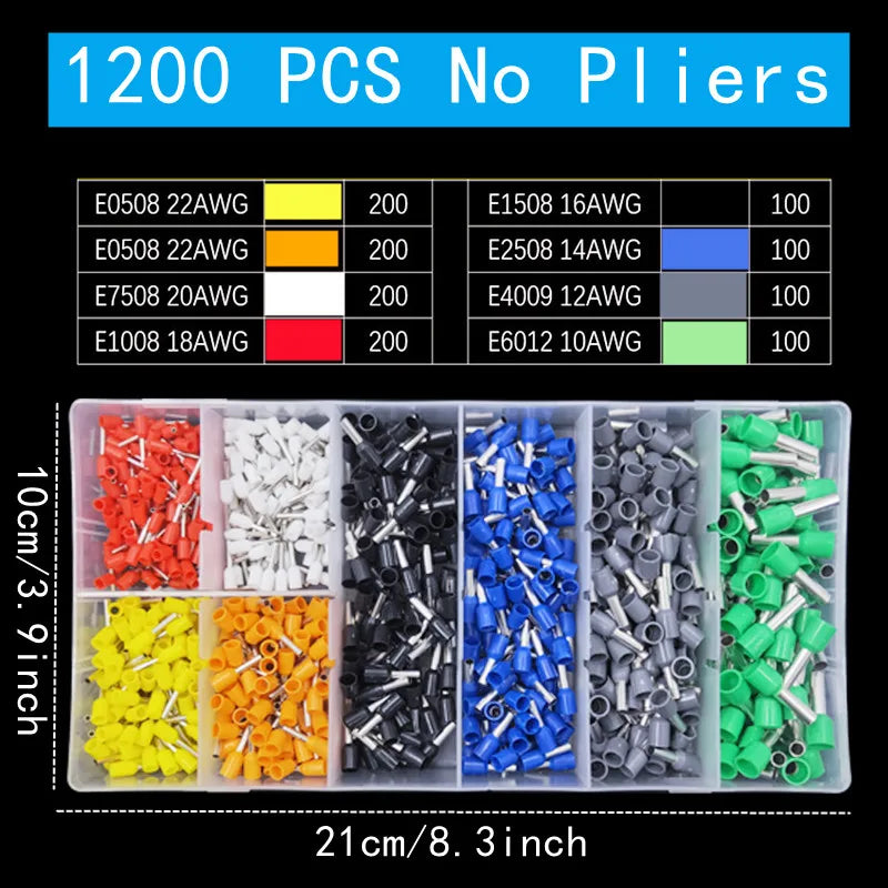 400-2120PCS Box,VE Tubular Crimp Terminals,Wire Insulated Terminator,Block Cord End Connector,Electrical Tube Terminal