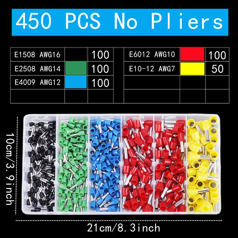 400-2120PCS Box,VE Tubular Crimp Terminals,Wire Insulated Terminator,Block Cord End Connector,Electrical Tube Terminal