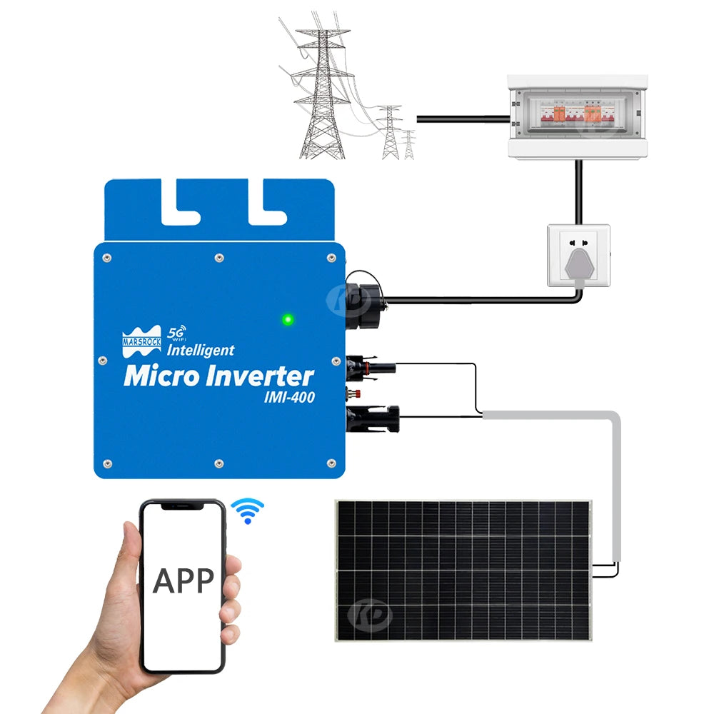 400W On Grid Solar Inverter MPPT WiFi Pure Sine Wave 110V 220V Micro Inverter 22-50Vdc For Residential Solar Panel Power System