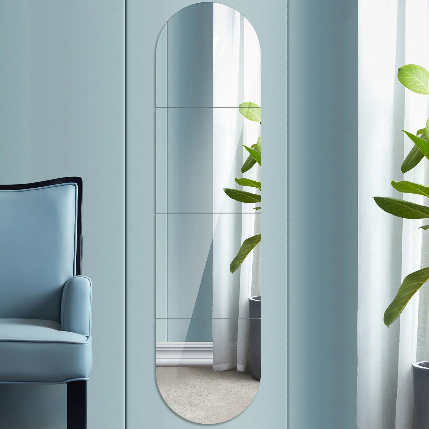4Pcs Full Length Mirror Wall Stickers Self-adhesive Acrylic Mirror Set DIY Art Flexible Mirror Stickers Living Room Decoration