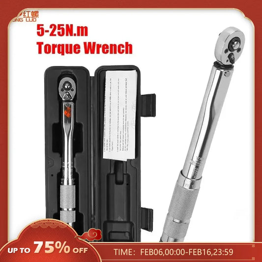 5-25N.m Micrometer Car Motorbike Disassembly Tool Professional Adjustable Torque Wrench 1/4'' Drive Spanner Hand Tool 3/8Adapter