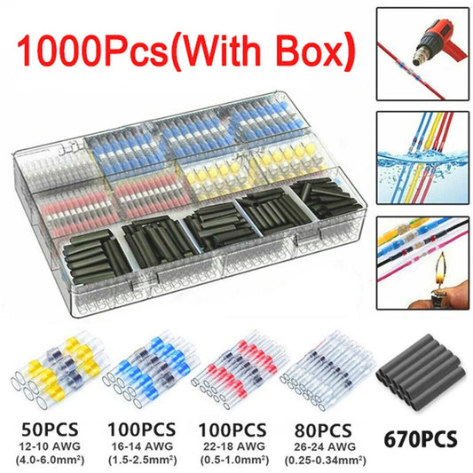 50-1000Pcs Solder Seal Wire Connectors Heat Shrink Waterproof Solder Butt Connectors Solder Connector Kit Auto Marine Insulated