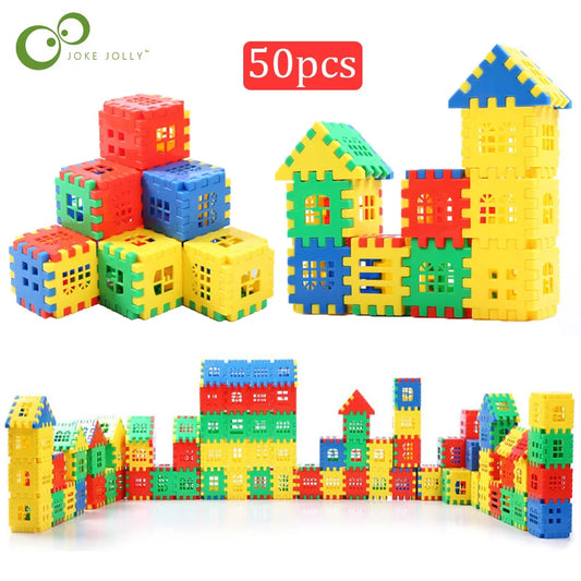 50pcs/lot Building Blocks Baby Paradise House spelling puzzle  blocks City DIY Creative Model Figures Educational Kids Toys