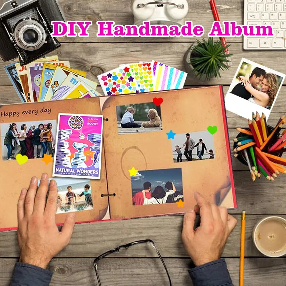 60 Page DIY Handmade Photo Album 3D Retro Embossed Retro Style Travel Diary 12”Scrapbook Retro Kraft Journal Children's Day Gift