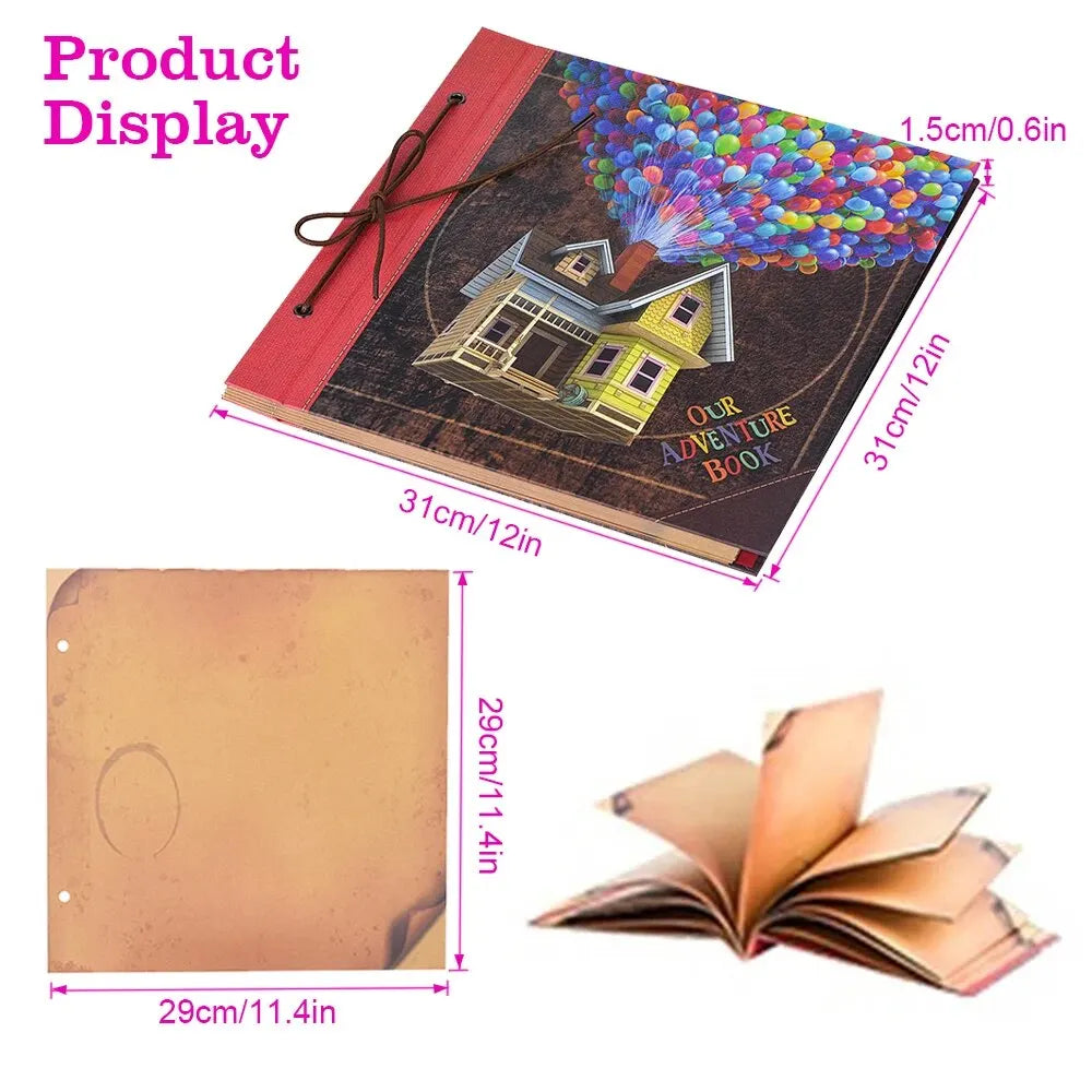 60 Page DIY Handmade Photo Album 3D Retro Embossed Retro Style Travel Diary 12”Scrapbook Retro Kraft Journal Children's Day Gift