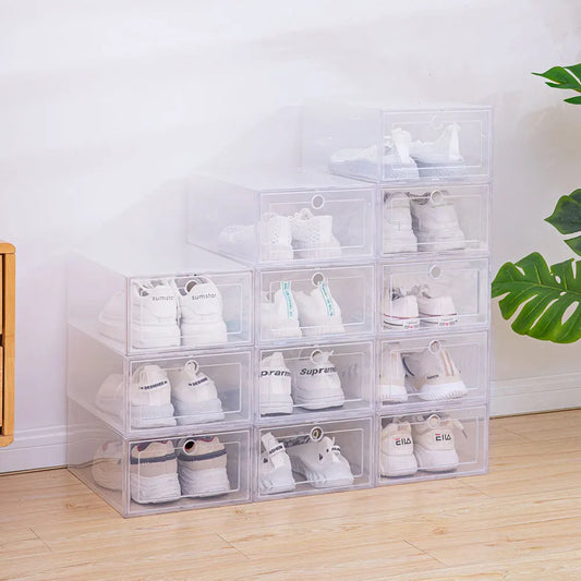 6pcs/set Transparent Plastic Shoes Case Thickened Drawer Case Plastic Shoe Boxes Stackable Box Shoe Organizer Shoebox