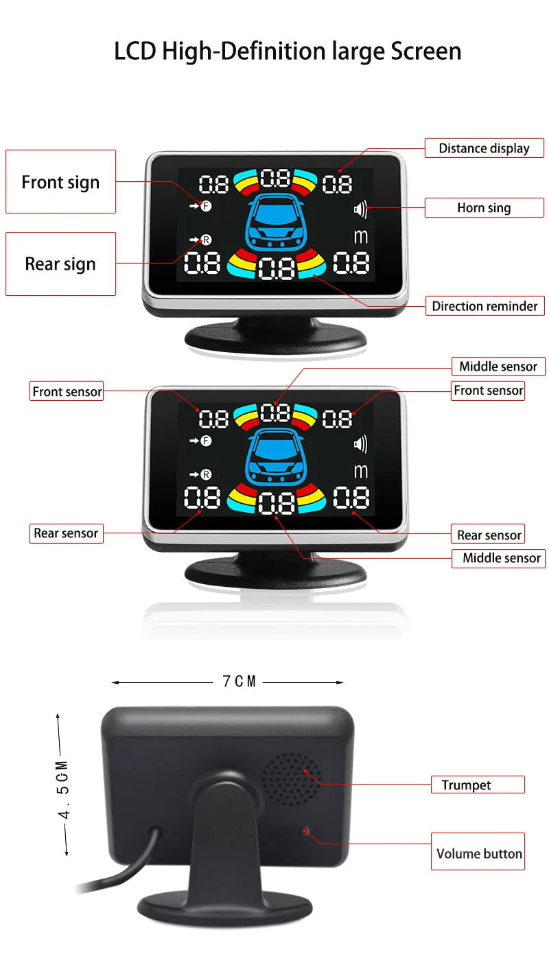 8 Parking Sensor Parktronic Car Automobile Reversing Backup Radar Electronics Rear Auto Detector Backing Assistance GPS Kit