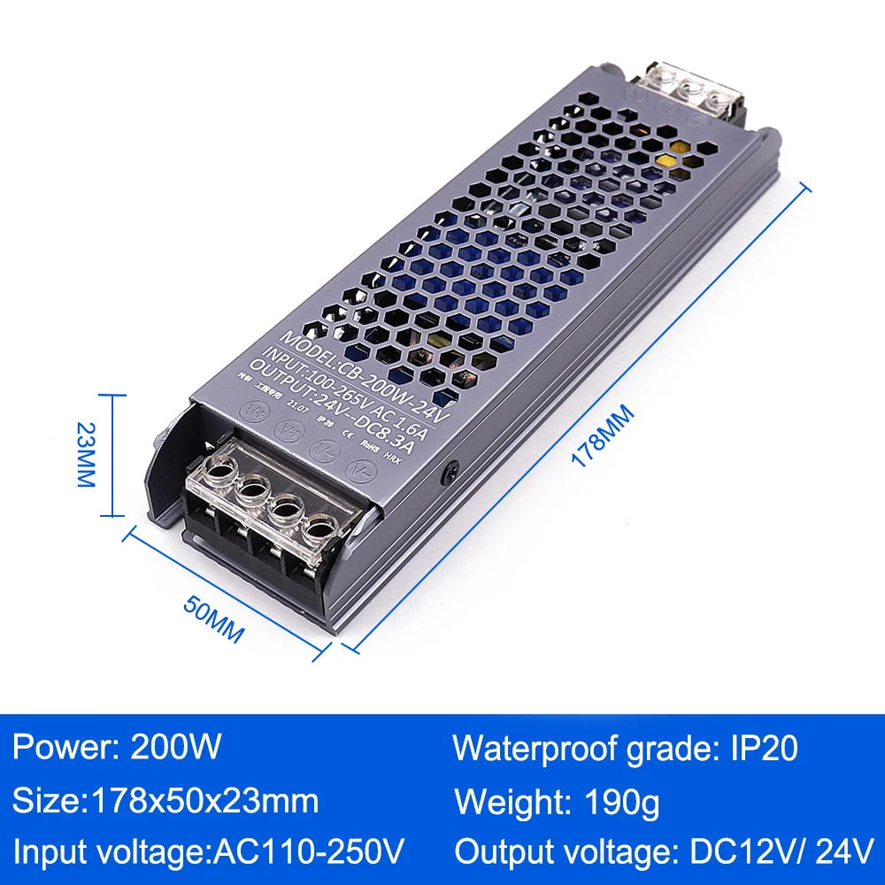 AC/DC 12V 24V Transformer 60W 100W 200W 300W 400W 500W LED Driver Power Supply Super Thin A/D Converter for LED Strip Light Bulb