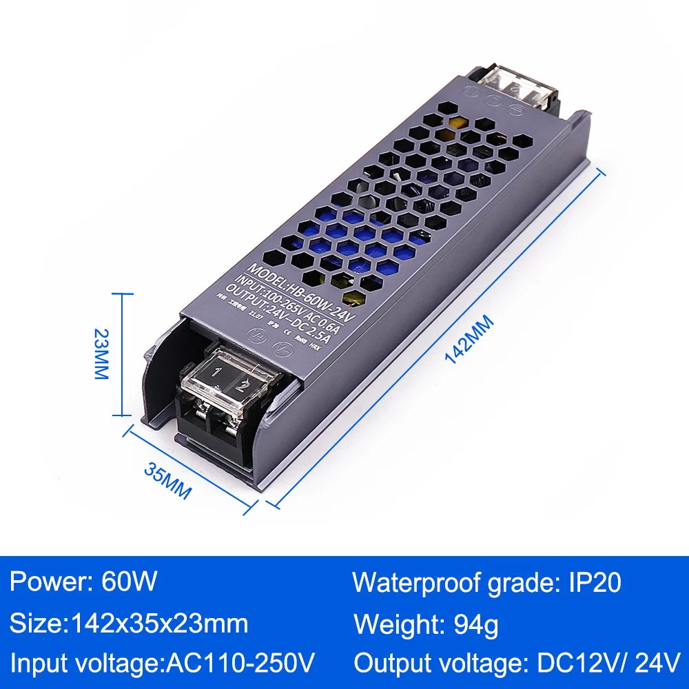 AC/DC 12V 24V Transformer 60W 100W 200W 300W 400W 500W LED Driver Power Supply Super Thin A/D Converter for LED Strip Light Bulb