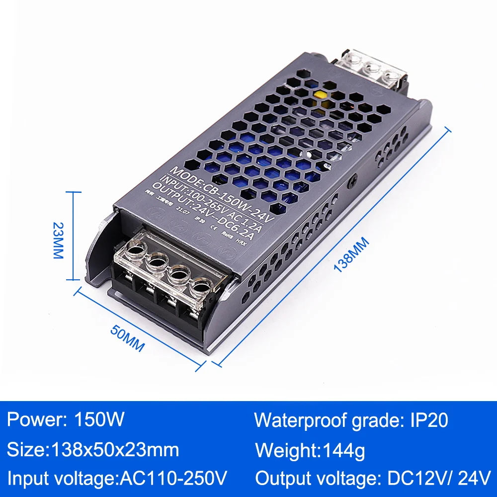 AC/DC 12V 24V Transformer 60W 100W 200W 300W 400W 500W LED Driver Power Supply Super Thin A/D Converter for LED Strip Light Bulb