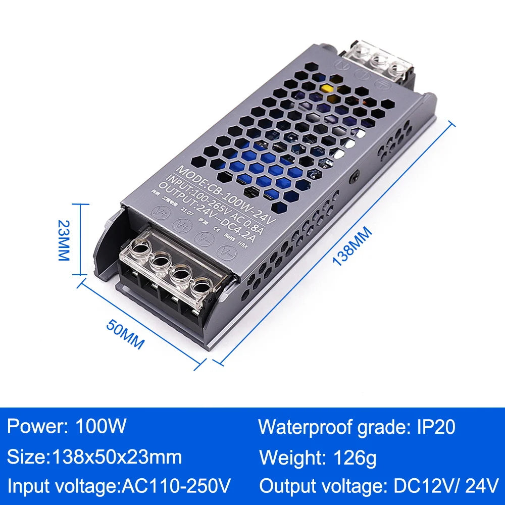 AC/DC 12V 24V Transformer 60W 100W 200W 300W 400W 500W LED Driver Power Supply Super Thin A/D Converter for LED Strip Light Bulb