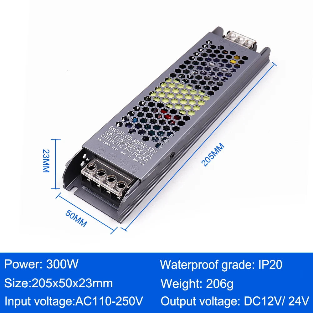 AC/DC 12V 24V Transformer 60W 100W 200W 300W 400W 500W LED Driver Power Supply Super Thin A/D Converter for LED Strip Light Bulb