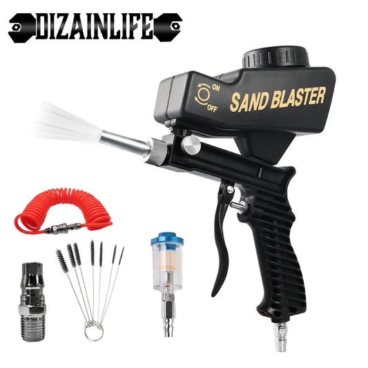 Adjustable Sandblasting Gun 90 Psi Portable Sand Blaster Paint Spray Machine Gravity Pneumatic Small Handheld Blasting Gun Set