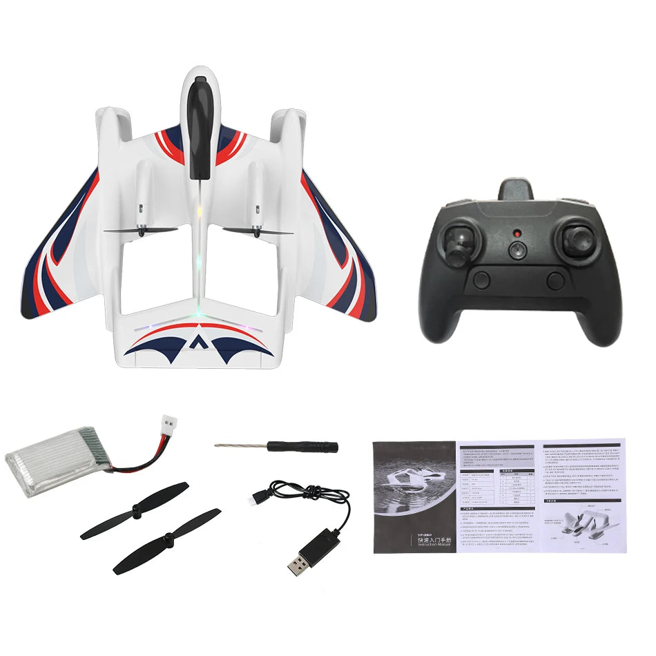 Amphibious Waterproof Gyro Stabilized EPP Foam Fixed-Wing Glider Aircraft RC Plane with LED Lights 2.4G Radio Control Airplane