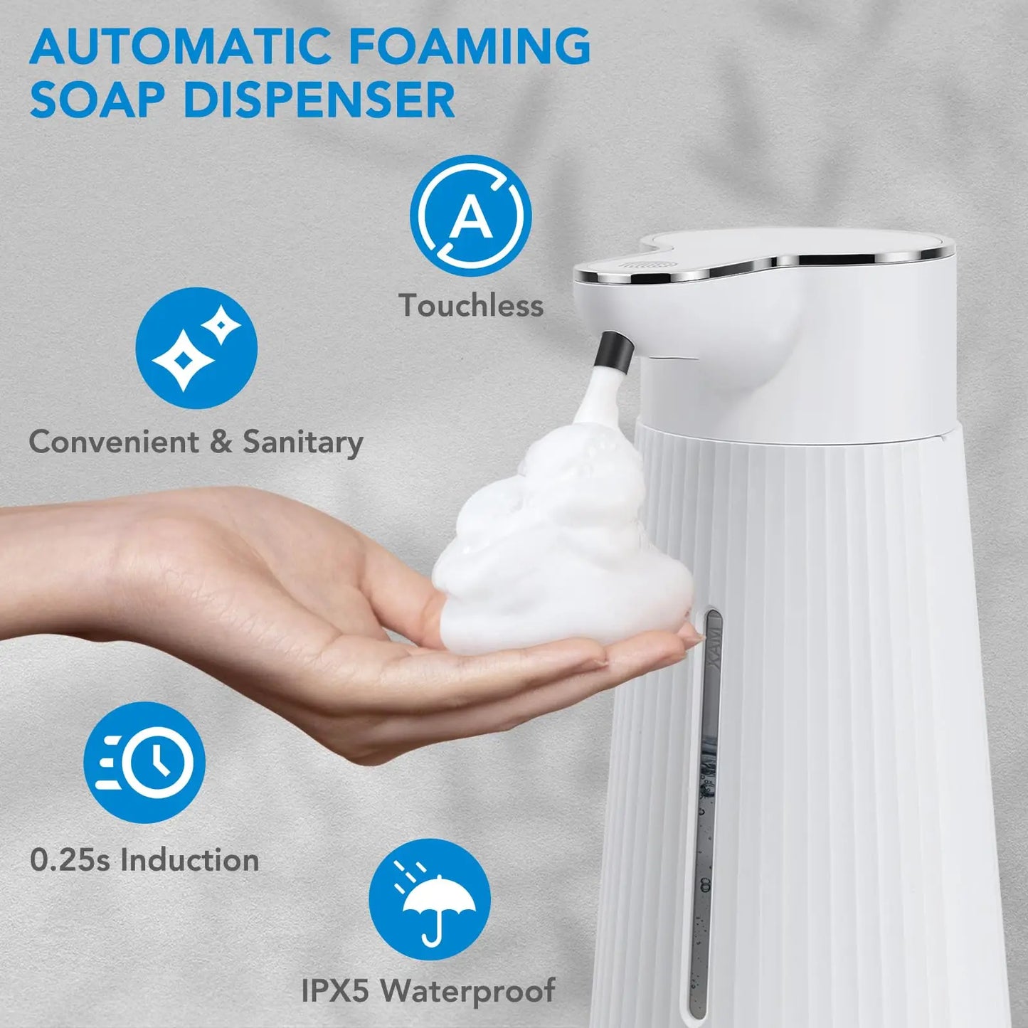 Automatic Foaming Soap Dispenser - 13.5oz/400ML Touchless Hand Soap Dispenser Rechargeable Countertop Soap for Bathroom Kitchen