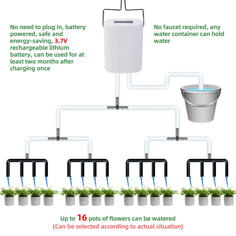 Automatic Plant Flower Watering Pump Home Sprinkler Drip Irrigation Device 2/4/8/16 Heads Pump Timer System Kit Garden Tool