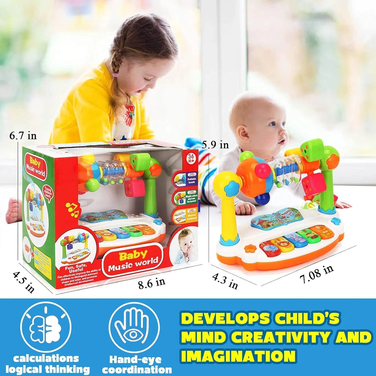 Baby Piano Toys Kids Rotating Music Piano Keyboard with Light Sound, Musical Toys for Toddlers, Early Educational Music Toy