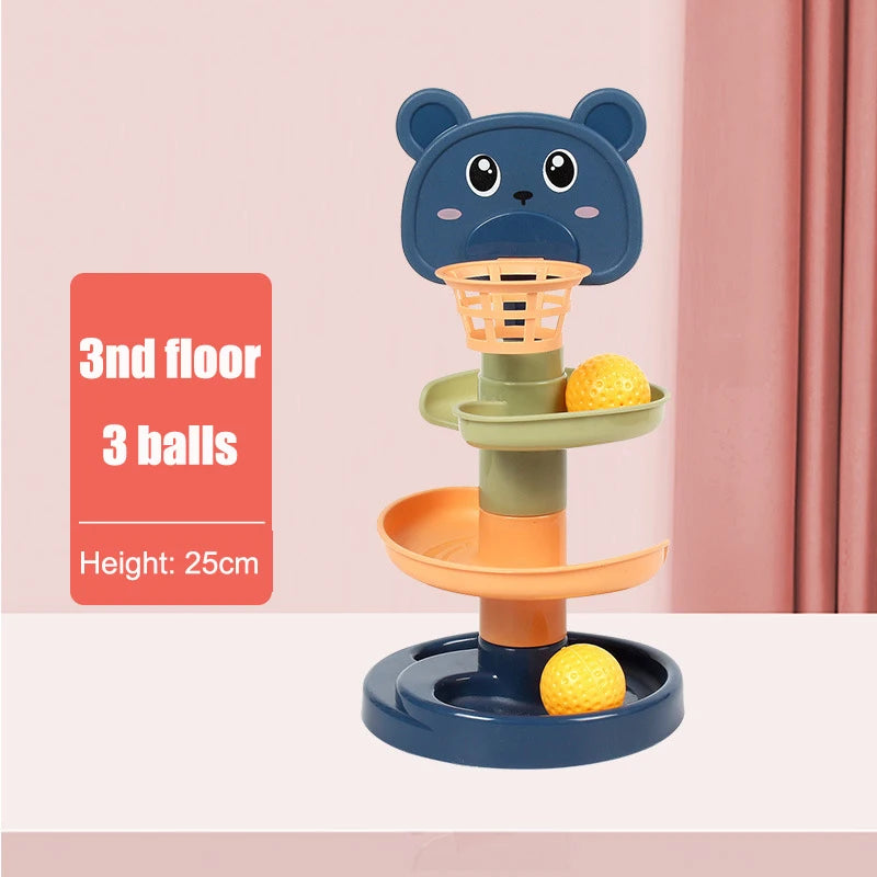 Baby Toys Sliding Rolling Balls Pile Tower Stacking Early Educational Puzzle Rotating Spin Track Toddler Gifts For Children Kids