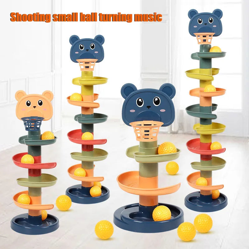 Baby Toys Sliding Rolling Balls Pile Tower Stacking Early Educational Puzzle Rotating Spin Track Toddler Gifts For Children Kids