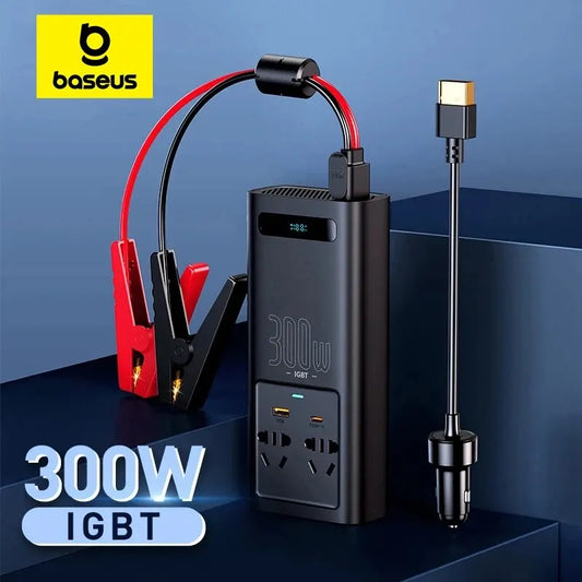 Baseus Car Inverter 300W DC 12V to AC 220V Type-C USB Fast Charging Pure Sine Wave EU Socket for Outdoor Emergency Electricity