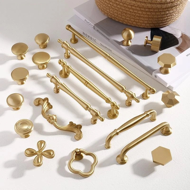 Brass Furniture Handles Gold Drawers Knobs European Kitchen Cabinets Pulls All Copper Wardrobes Door Handles Furniture Hardware