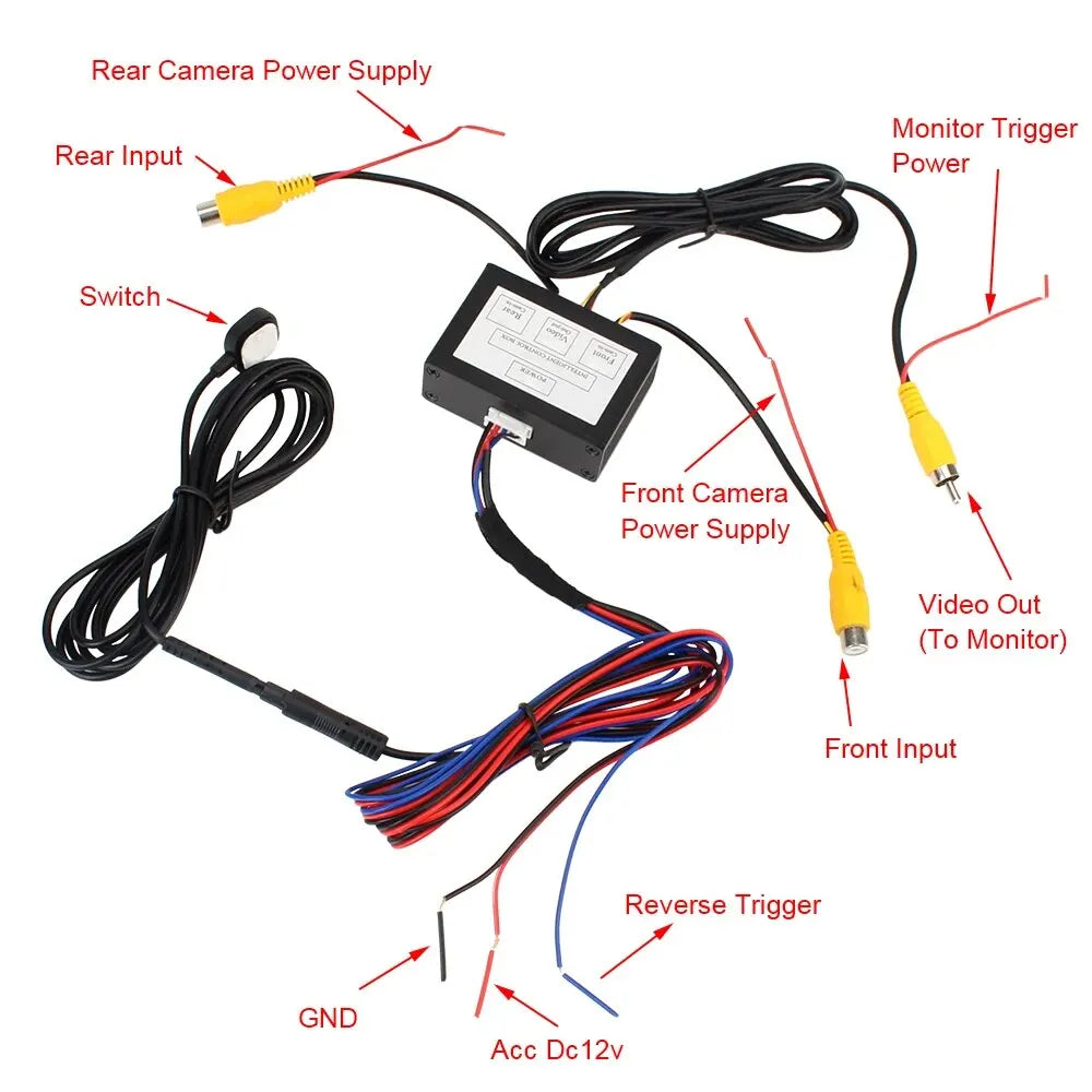 Car Parking Camera Video Channel Converter Front And Rear View Two-Way Control Box With Manual Switch