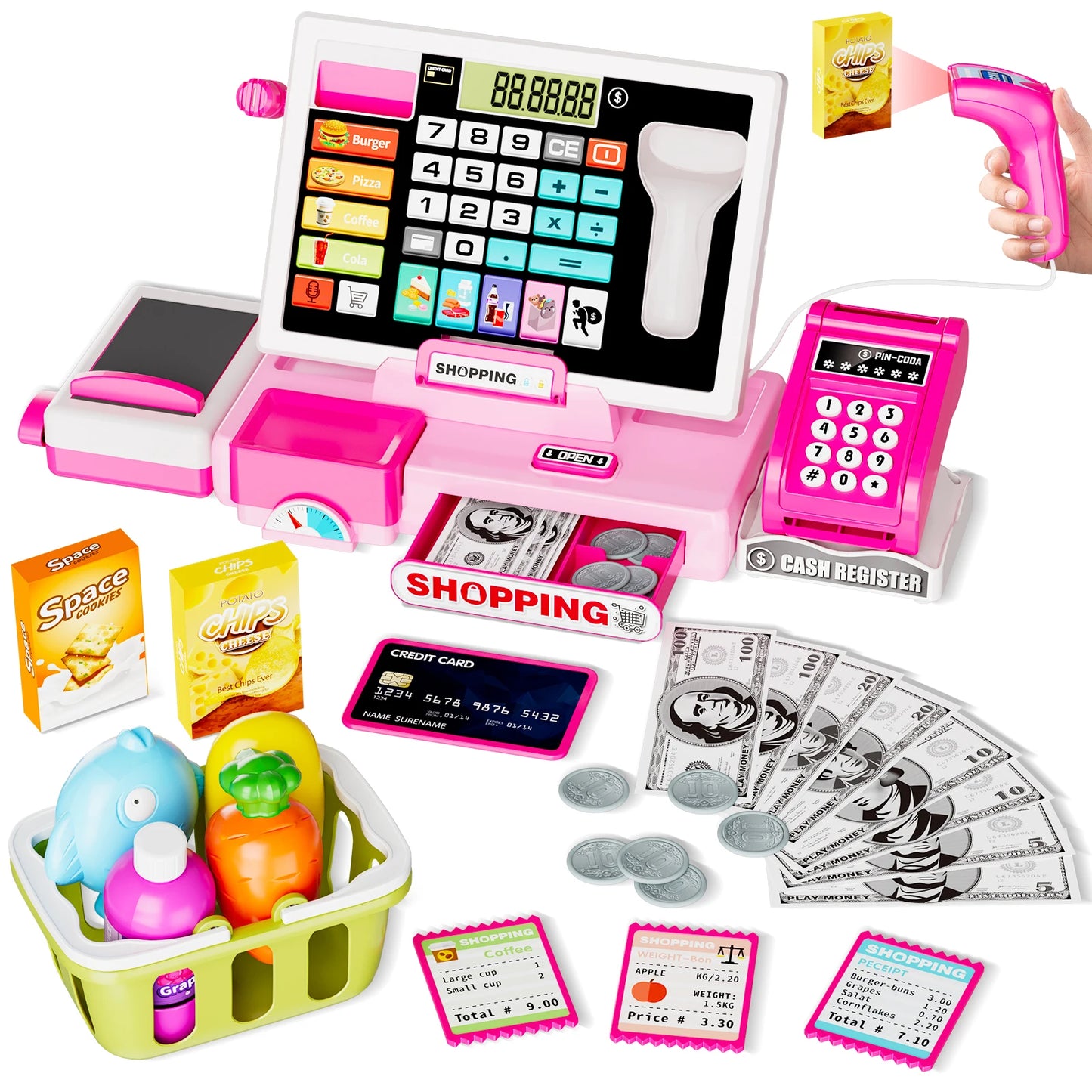Children's Shopping Cash Register Toy Supermarket Set Simulation Food Calculation Cash Register Cross-dressing Toy Boy Girl Gift