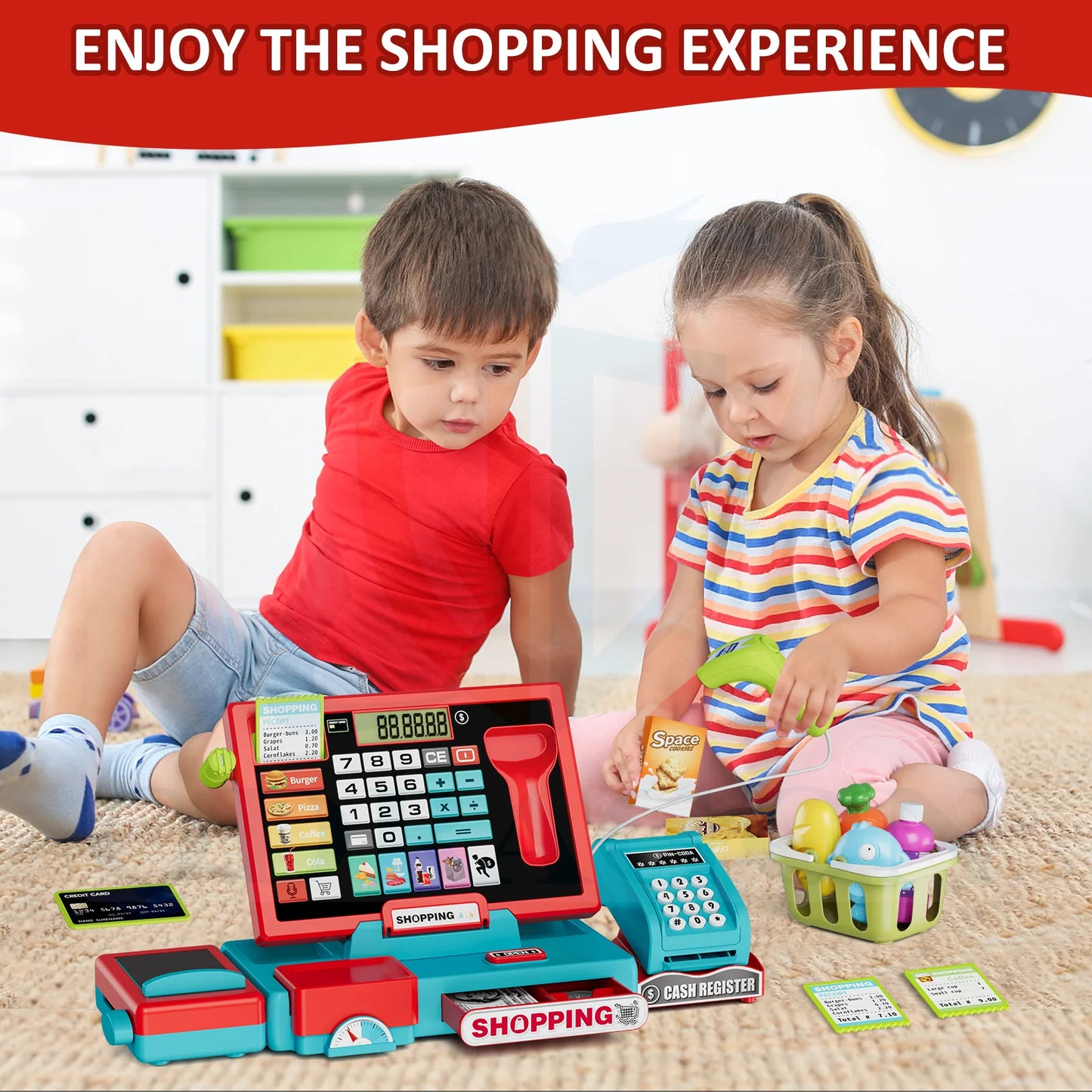 Children's Shopping Cash Register Toy Supermarket Set Simulation Food Calculation Cash Register Cross-dressing Toy Boy Girl Gift