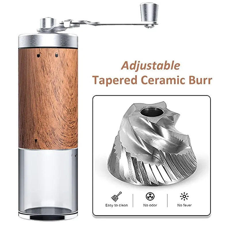 Coffee Bean Grinder Portable Wood Grain Stainless Steel Crank Hand Hand Coffee Grinder Kitchen Tool Grinder