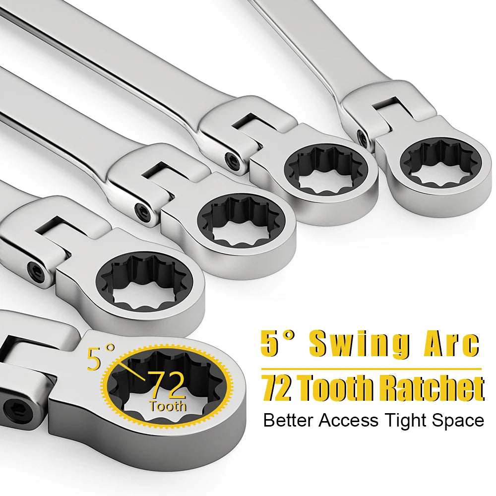 Combination Ratchet Wrench, with Flexible Head, Dual-purpose Ratchet Tool, Ratchet Combination Set. Car Hand Tools