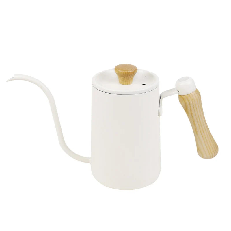 Drip Kettle 600ml Coffee Tea Pot Stainless Steel Non-stick Gooseneck Drip Kettle Wooden Handle Coffee Pot