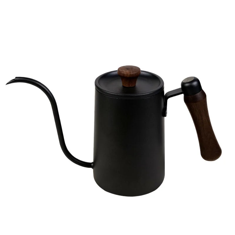 Drip Kettle 600ml Coffee Tea Pot Stainless Steel Non-stick Gooseneck Drip Kettle Wooden Handle Coffee Pot