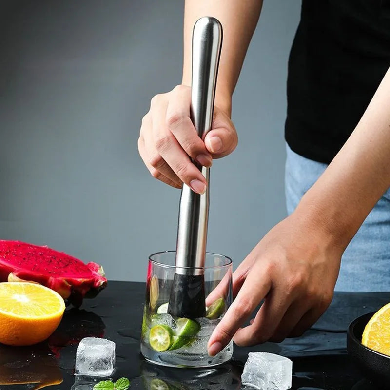 Durable Stainless Steel Wine Mixing Stick Muddler Cocktail Stirrer Shaker Ice Crusher Comfortable Grip Barware Tool