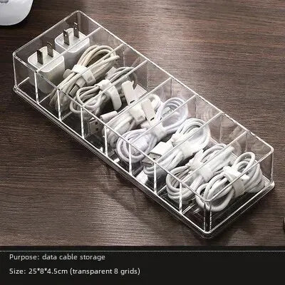 Dustproof Desktop Organizer Box Wire Arrangement Box Mobile Phone Charging Line Power Line Clip Transparent Foldable Covered