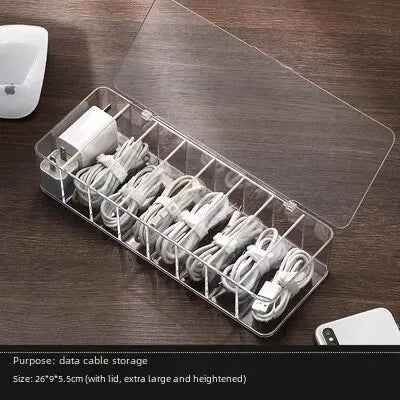 Dustproof Desktop Organizer Box Wire Arrangement Box Mobile Phone Charging Line Power Line Clip Transparent Foldable Covered